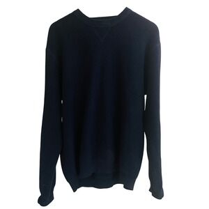 Eddie Bauer Vintage Mens Navy Ribbed Cotton Sweater Large Fisherman Grandpa